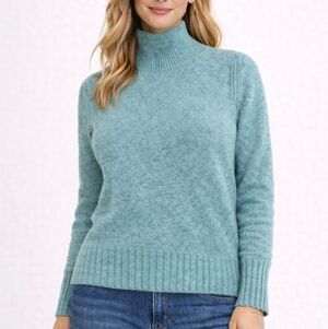 J.Crew 100% Cashmere Teal Mock Neck Sweater XXS Ribbed Hem Soft Knit